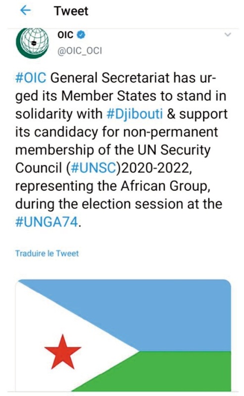 L'OCI APPELLE SES ÉTATS MEMBRES À SOUTENIR LA CANDIDATURE DE DJIBOUTI AU CONSEIL DE SÉCURITÉ DES NATIONS UNIES