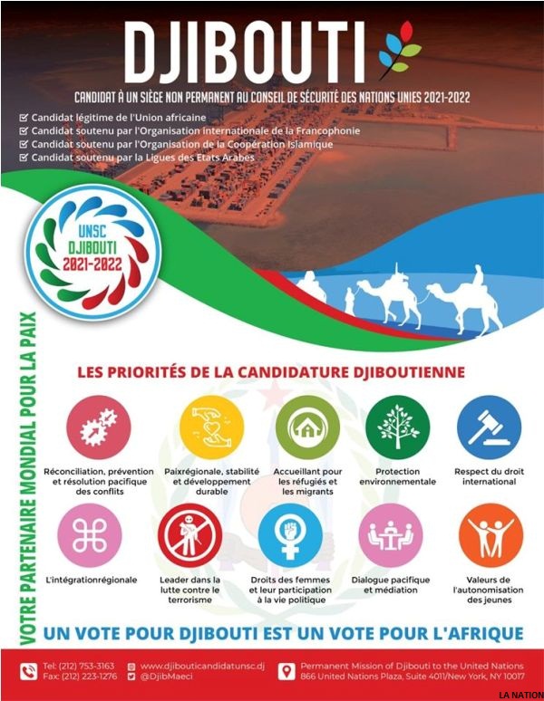 Djibouti lance sa campagne officielle pour son élection en tant que membre non permanent du conseil de sécurité des nations unies
